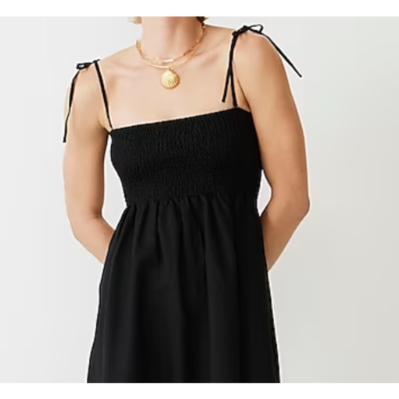 NWT J. Crew Smocked Linen Bandeau Beach Dress M Black Travel Resort Cruise BQ990 - Picture 2 of 4